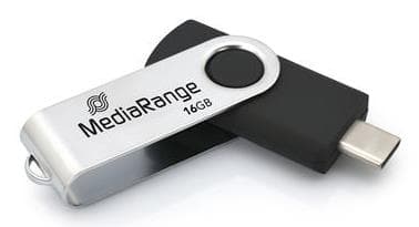 Mälupulk MediaRange MR1951 16 GB, USB-C, must-hõbedane
