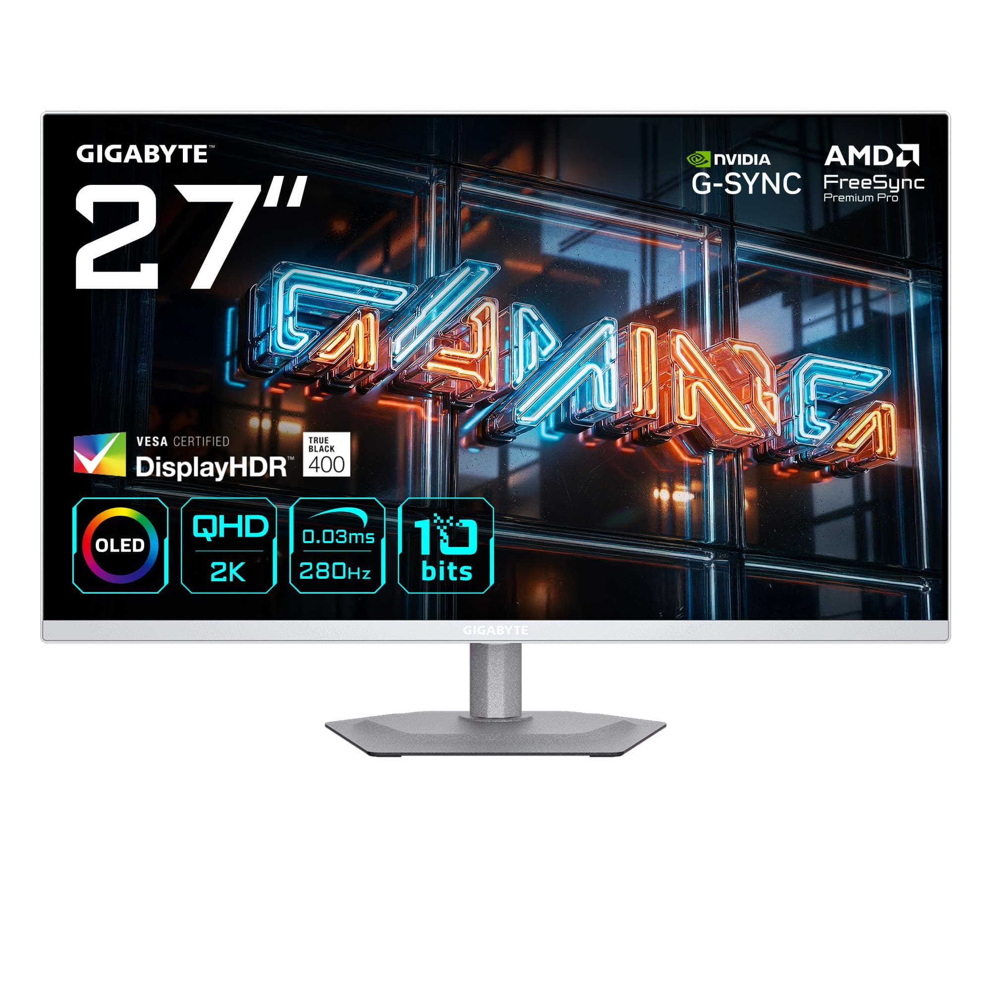 Gigabyte MO27Q2A ICE gaming monitor, 27″, QD-OLED, QHD, 280 Hz, white