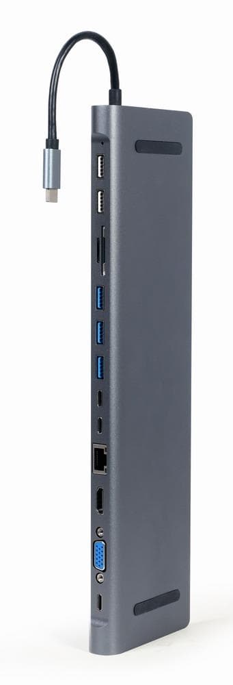 USB-C адаптер Gembird A-CM-COMBO9-01, 9 в 1, HDMI, VGA, LAN, PD 60 Вт