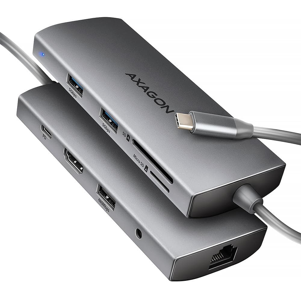 AXAGON I/O HUB USB-C 9in1 5Gbps Docking Station Grey