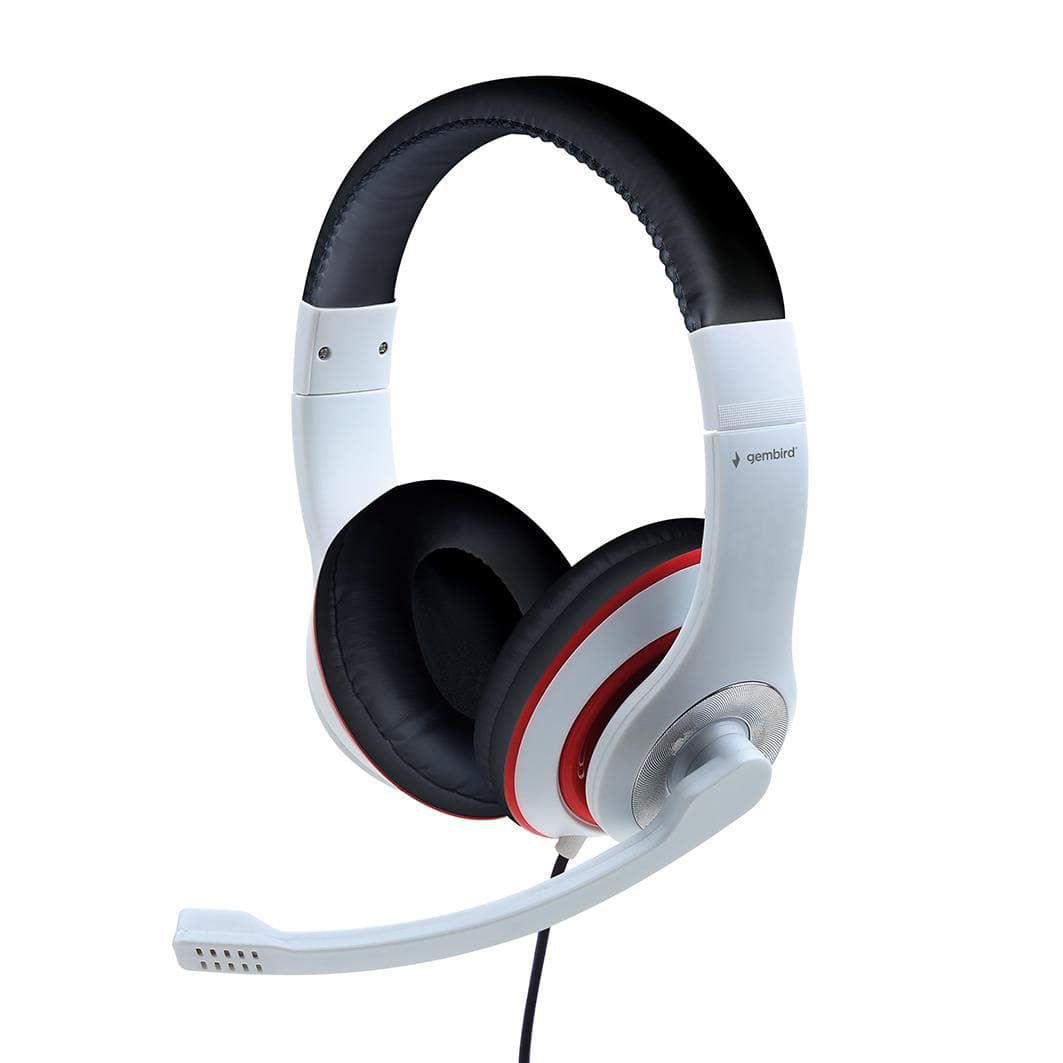 Gembird MHS-03-WTRDBK stereo headset, 3.5 mm combo plug, black/red/white