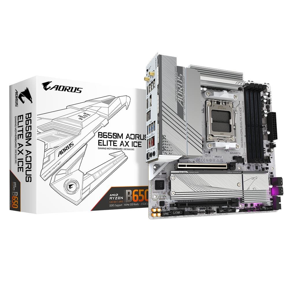 Emaplaat Gigabyte B650M Aorus Elite AX Ice, AM5, Micro-ATX, Wi-Fi 6E
