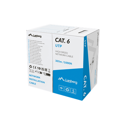 Кабель витая пара Lanberg Cat 6 U/UTP LSZH CU, бухта 305 м, серый