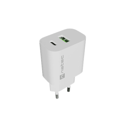 Сетевое зарядное устройство Natec Ribera, 20 Вт, USB-A + USB-C, белый, NUC-2396