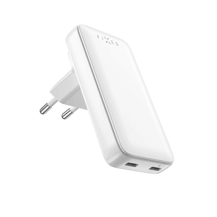 Дорожное зарядное устройство Fixed Slim Traveller, 2× USB-C, GaN, 45 Вт, белое