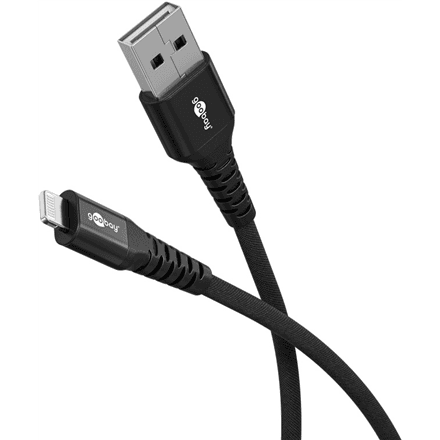 Lightning – USB-A kaabel Goobay, 2 m, pehme tekstiilümbrisega, 74504