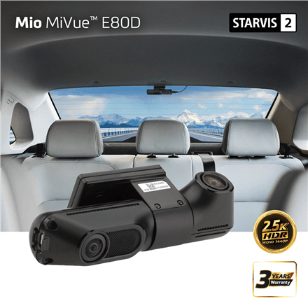 Mio MiVue E80D HDR Dual autokaamera, 2.5K 1440p, 145° vaatenurk