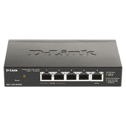 Коммутатор D-Link DGS-1100-05PDV2, 5 портов, PoE, веб-управление