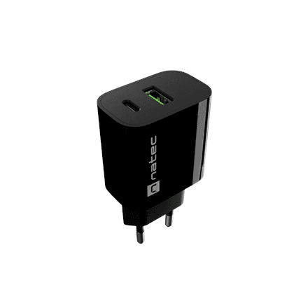Сетевое зарядное устройство Natec Ribera, 20 Вт, USB-A + USB-C, чёрный, NUC-2397