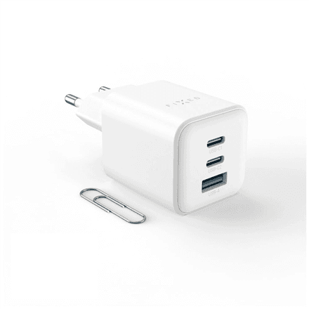 Сетевое зарядное устройство Fixed Mini GaN, 65 Вт, 2x USB-C + USB-A, белый