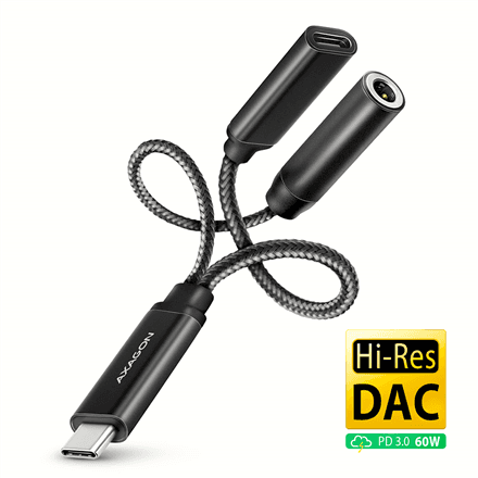 Аудиоадаптер USB-C Axagon ADA-HCPD, Hi-Res DAC, PD 60 Вт