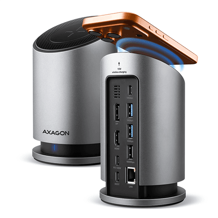 AXAGON HMC-WL9 USB-C hub, 9-in-1, with wireless charging