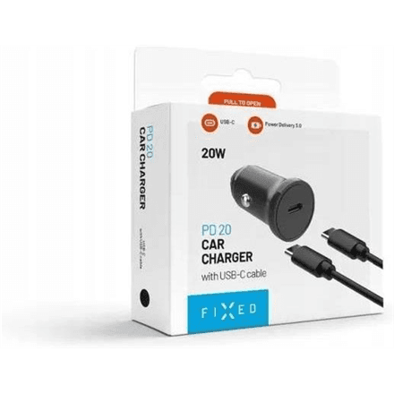 Автомобильная зарядка Fixed USB-C, 20 Вт, с кабелем USB-C, FIXCC20N-CC-BK