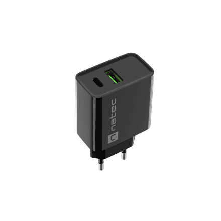 Сетевое зарядное устройство Natec Ribera, 20 Вт, USB-A + USB-C, чёрный, NUC-2062
