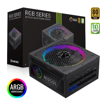 Gamemax RGB 1050G toiteplokk 1050 W, 80 PLUS Gold, RGB-valgustus