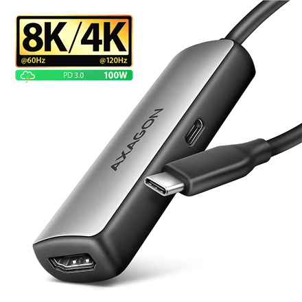 Adapter USB-C – HDMI Axagon RVC-HI8KPD, aktiivne, PD 100 W