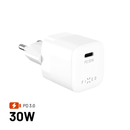 Сетевое зарядное устройство Fixed Mini GaN, 30 Вт, USB-C, белый