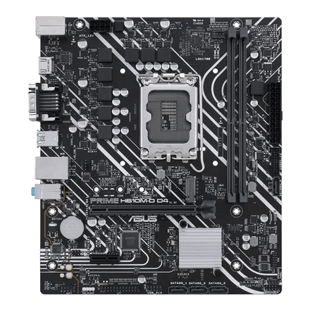Asus | PRIME H610M-D D4 | Processor family Intel | Processor socket  LGA1700 | DDR4 DIMM | Memory slots 2 | Supported hard disk drive interfaces SATA, M.2 | Number of SATA connectors 4 | Chipset Intel H610 | mATX