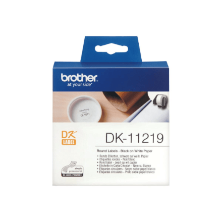 Brother DK-11219 ümmargused paberisildid, 12 mm, must kiri valgel