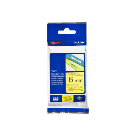 Brother TZe-611 lamineeritud lint, 6 mm, must kiri kollasel, 8 m