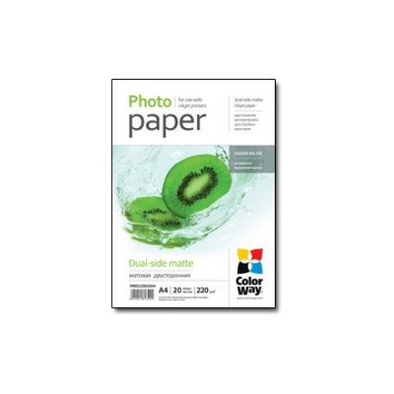 ColorWay double-sided matte photo paper, 220 g/m², A4, 20 sheets