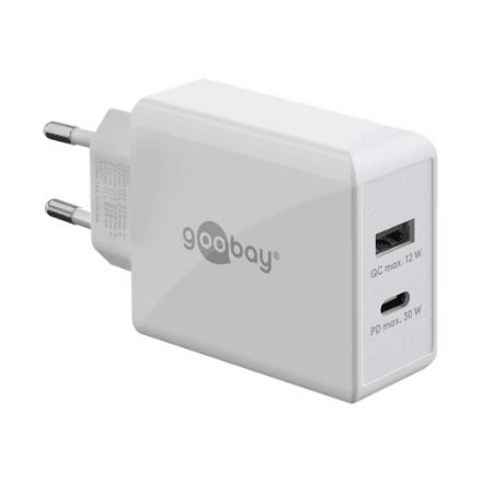Kiirlaadija Goobay 61674, kaks USB-C porti, PD, 30 W, valge