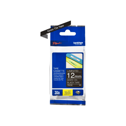 Brother TZe-335 laminated tape, 12 mm, white on black, 8 m