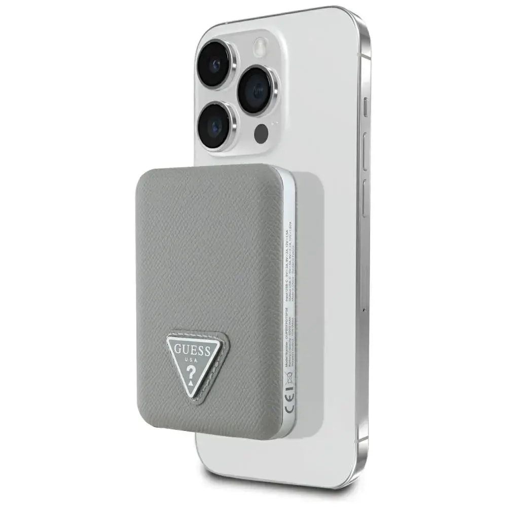 Akupank Guess Grained Triangle, 5000 mAh, 15 W, MagSafe, beež