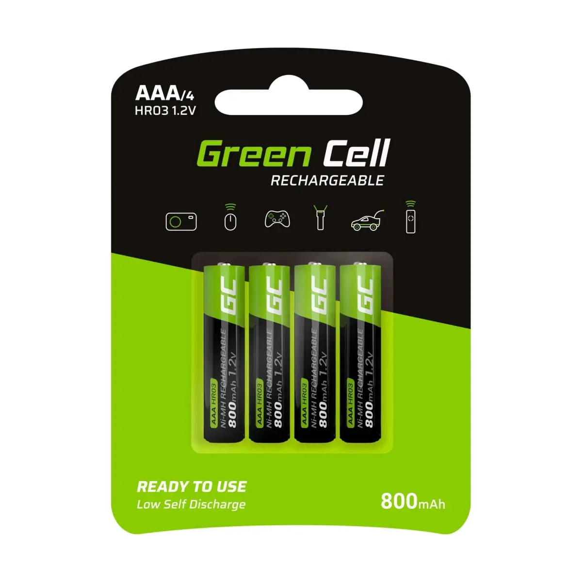 Аккумуляторы Green Cell AAA (HR03), Ni-MH, 800 мАч, 4 шт.