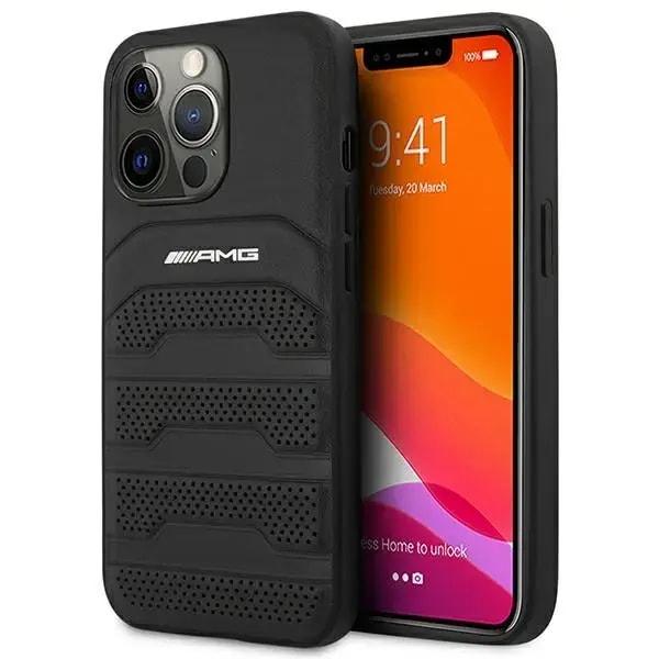 Ümbris iPhone 14 Pro, AMG AMHCP14LGSEBK Leather Debossed Lines, must