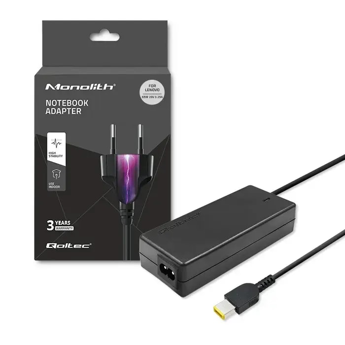 Qoltec 51528 laptop charger for Lenovo, 65 W, 20 V, Slim Tip
