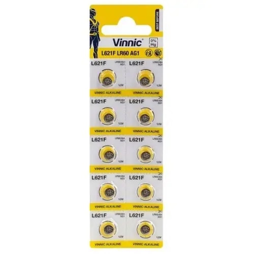 Nööppatareid Vinnic AG1 (LR60), leeliselised, 1,5 V, 10 tk