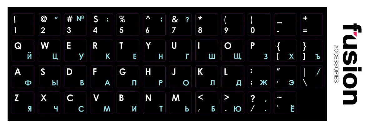Klaviatuurikleebised Fusion RU/ENG, lamineeritud, sinised