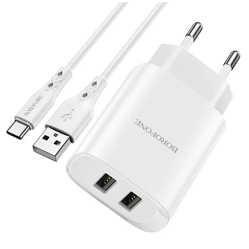 Зарядное устройство Borofone BN2, 10,5 Вт, USB-A + USB-C, белое
