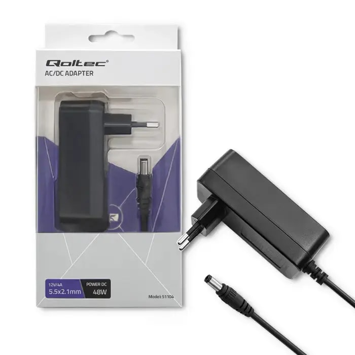 Toiteadapter Qoltec, 12 V, 4 A, 48 W, 5,5 × 2,1 mm