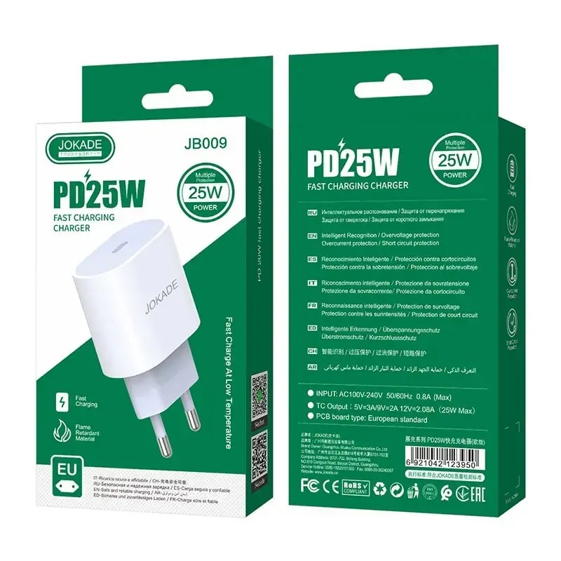 Зарядное устройство Jokade JB009, 25 Вт, USB-C, белое