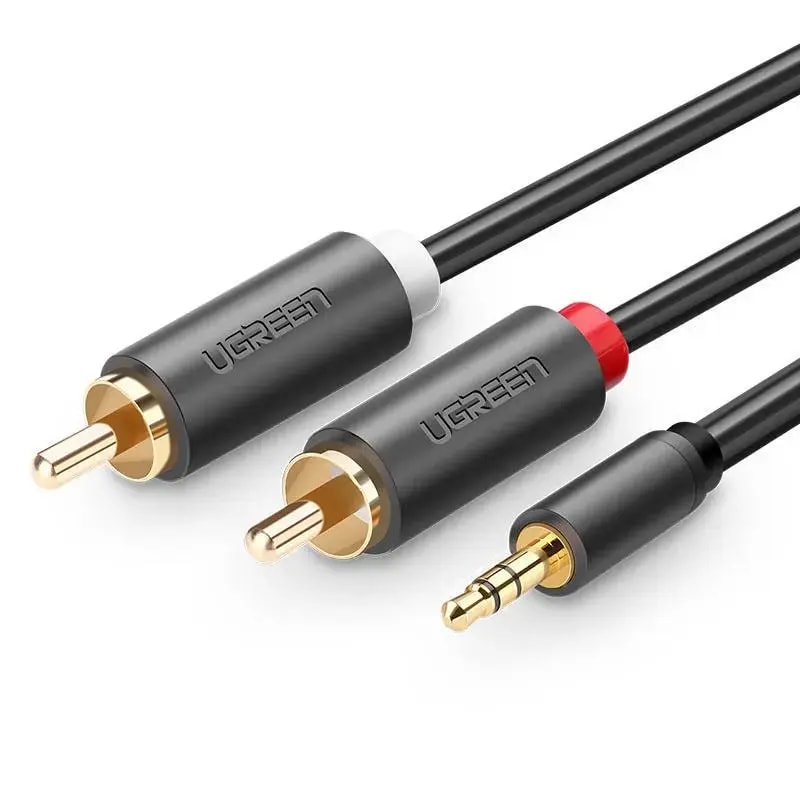 Helikaabel Ugreen AV102 3,5 mm – 2 × RCA, 1,5 m, must