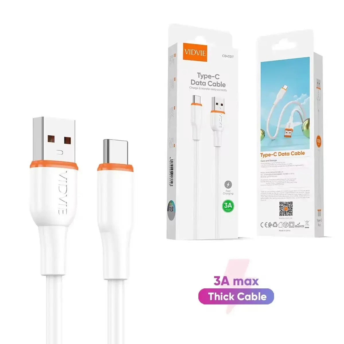 Vidvie CB4031 USB-A to USB-C cable, 1 m, 15 W, white