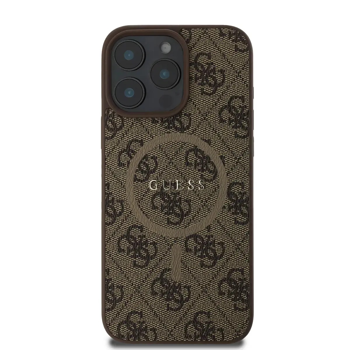 Guess GUHMP16LG4GFRW 4G Ring Classic Logo case with MagSafe for iPhone 16 Pro, brown