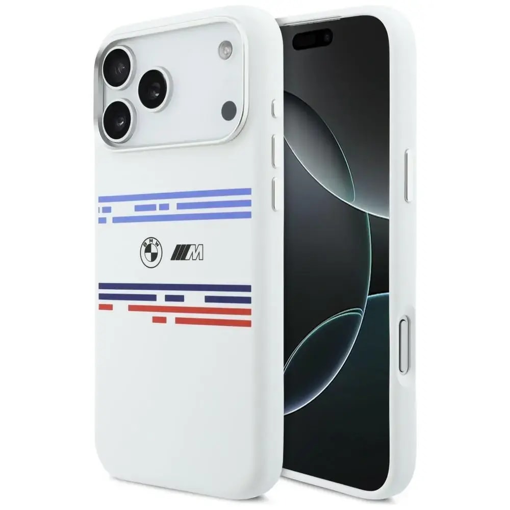 BMW M Silicon Horizontal Line case with MagSafe for iPhone 17 Pro Max, white