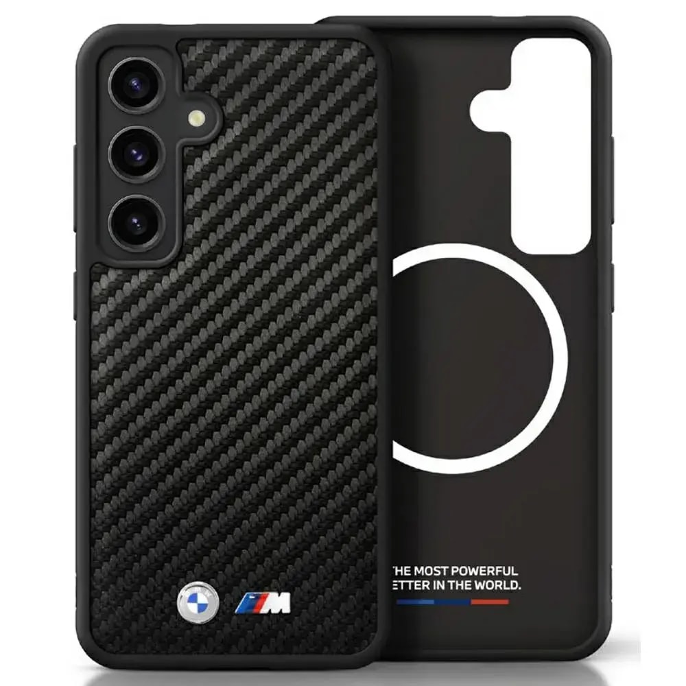 Ümbris Samsung Galaxy S25, BMW Leather Carbon, MagSafe, must