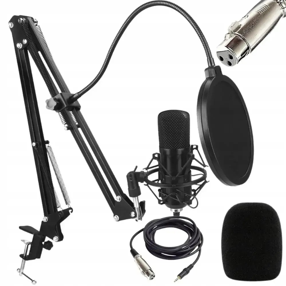 Fusion Studio XLR microphone with adjustable stand and pop filter, black