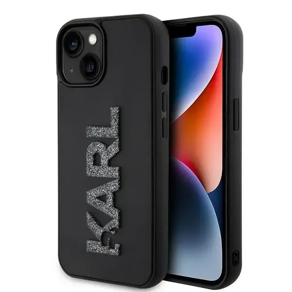 Ümbris iPhone 15, Karl Lagerfeld KLHCP15S3DMBKCK 3D Rubber Glitter Logo, must