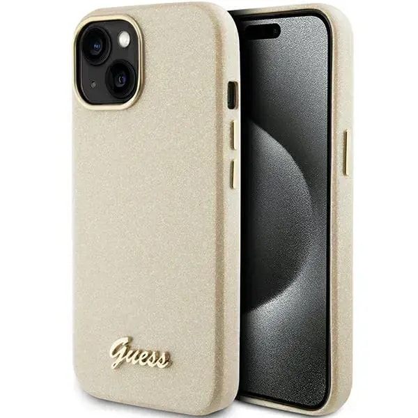 Ümbris iPhone 15, Guess GUHCP15SPGMCSD Glitter Glossy Script, kuldne
