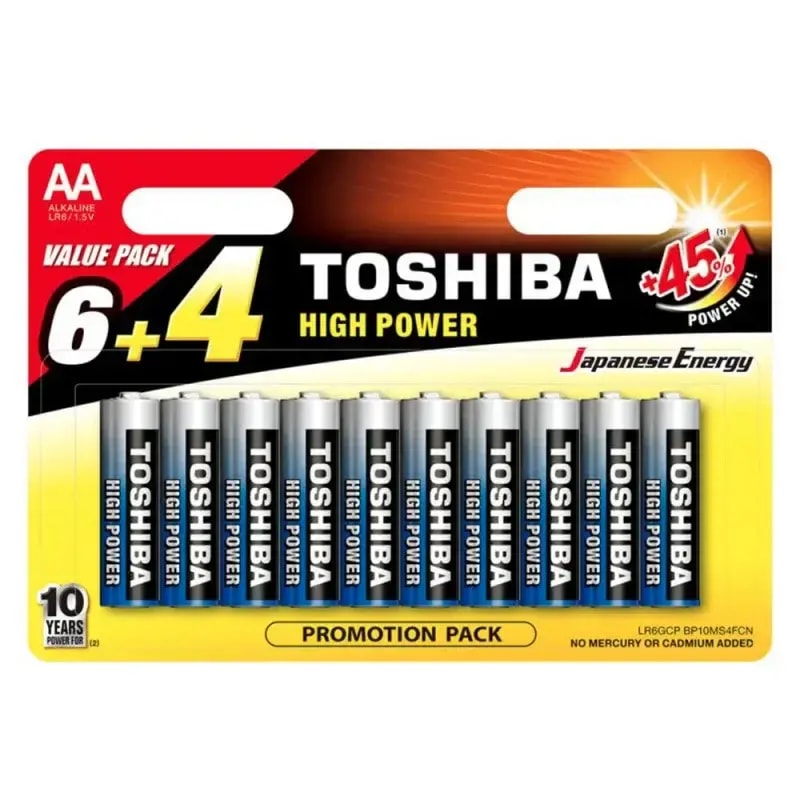 Toshiba AA alkaline batteries, 10-pack