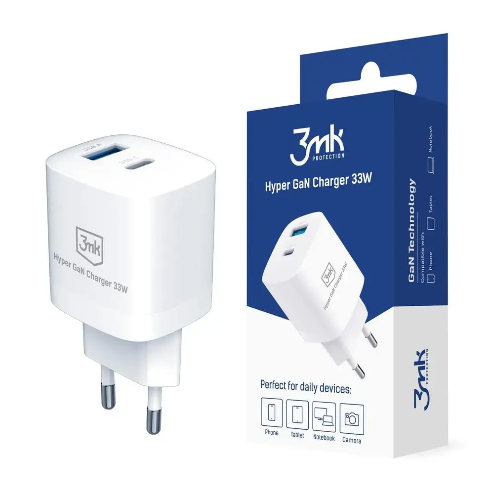 Зарядное устройство 3mk, 33 Вт, USB-A + USB-C, белое