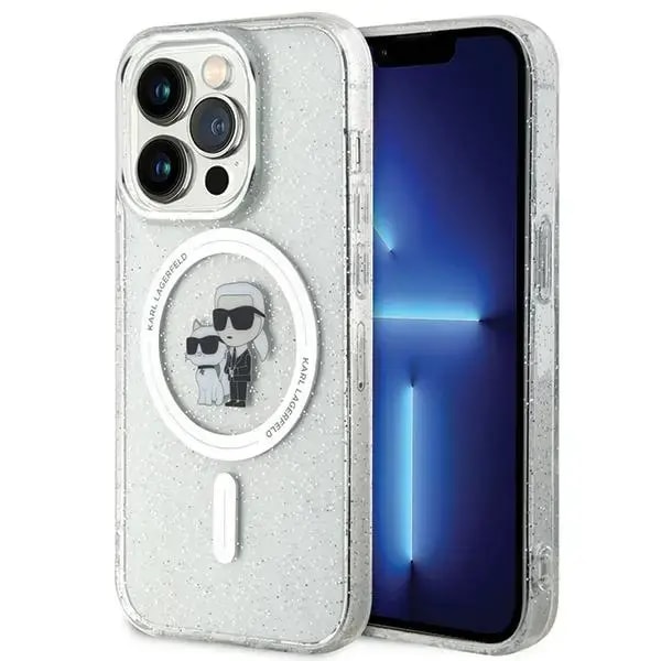 Läbipaistev ümbris iPhone 15 Pro, Karl Lagerfeld Karl&Choupette Glitter, MagSafe