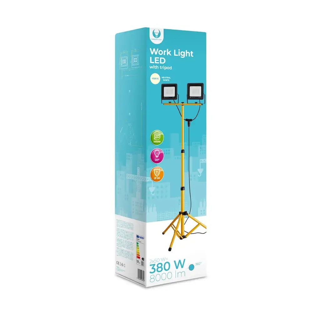 Forever Light LED work light on tripod, 2 × 50 W, 4500K