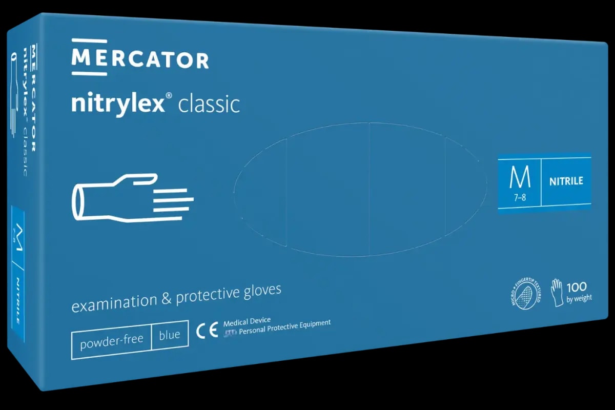 Nitriilkindad Mercator Nitrylex Classic, puudrita, sinised, M, 100 tk
