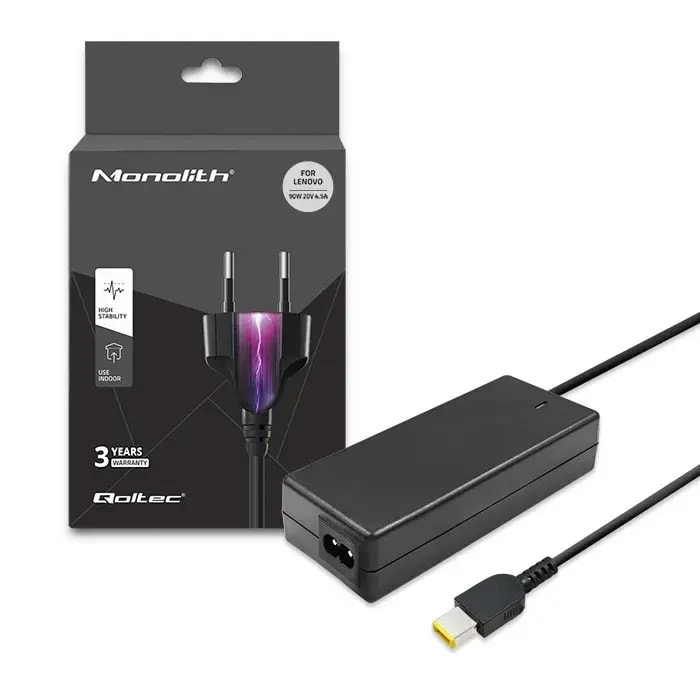 Sülearvuti laadija Qoltec Lenovo jaoks, 90 W, 20 V, Slim Tip